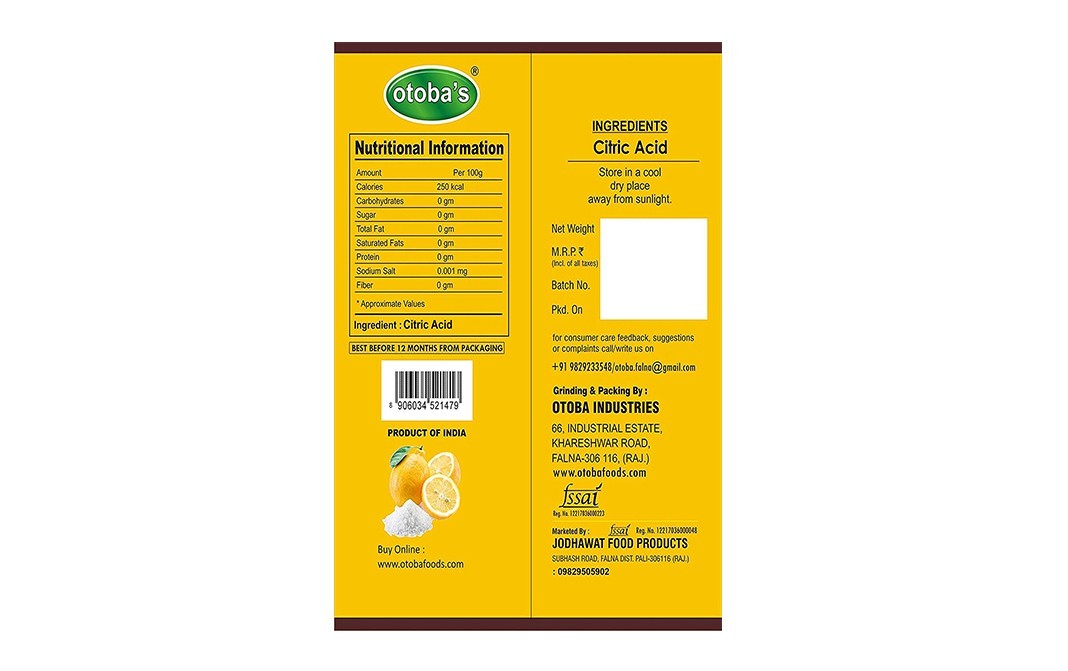 Otoba's Spice Garden Citric Acid    Box  200 grams